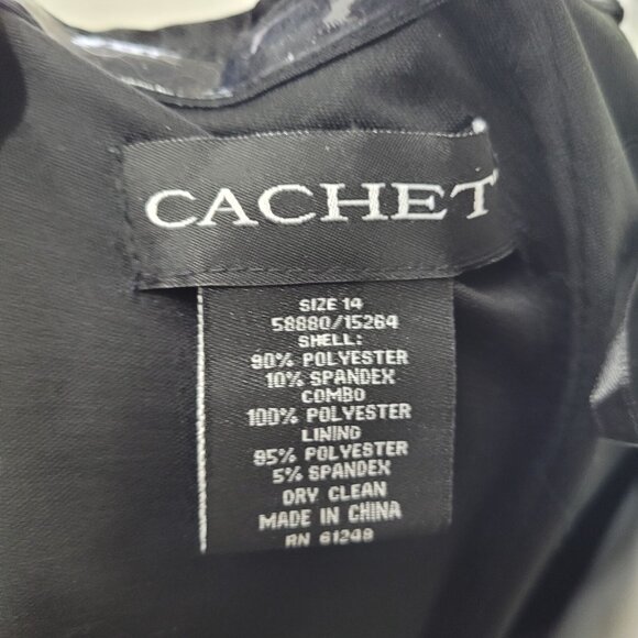 Cachet Dress Womens 14 Black Stretch‎ Velvet Off Shoulder Front Slit Formal Gown - Picture 9 of 12